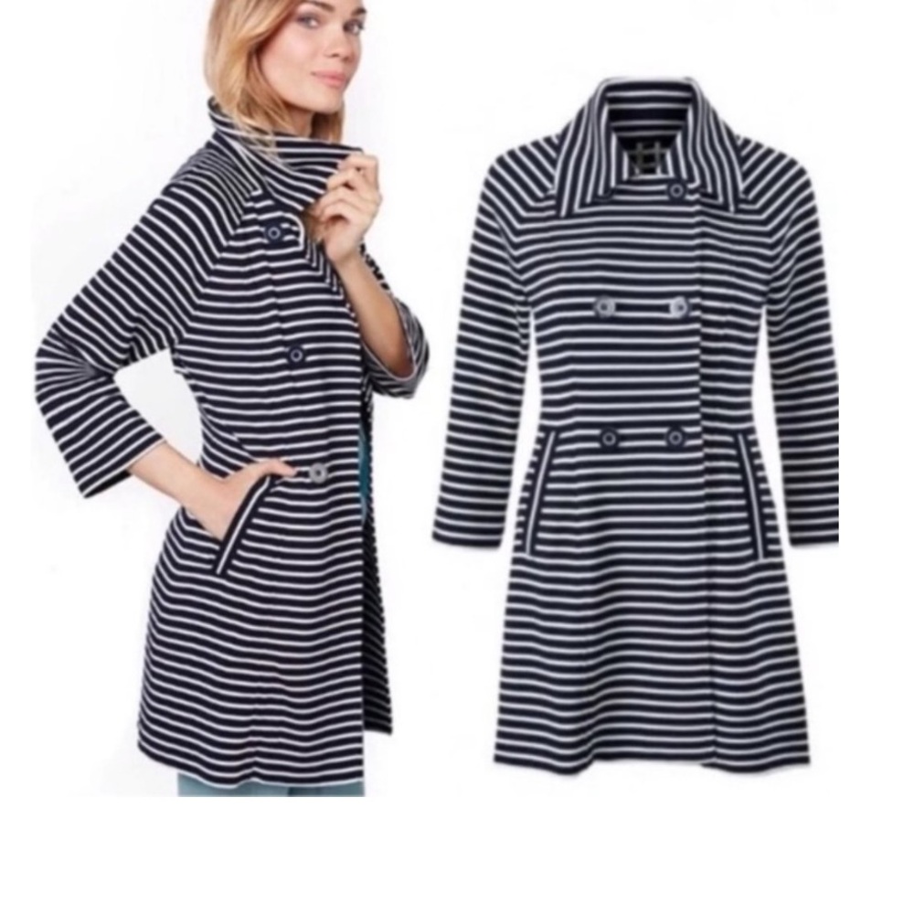 Like new Cabi 5151 Maritime Trench Nautical Stripe Double Breasted Knit Jacket